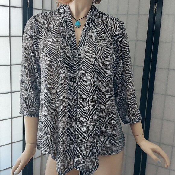 Aqua Blues 1X Open Front Cardigan Duster | Sheer Chevron Knit - Picture 1 of 8